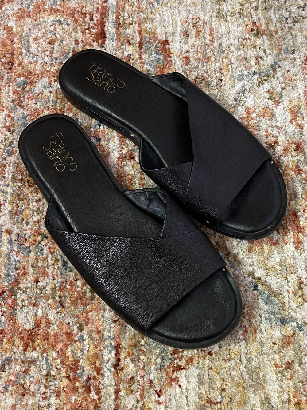 Franco Sarto Riviera Black Leather Slide Sandals
